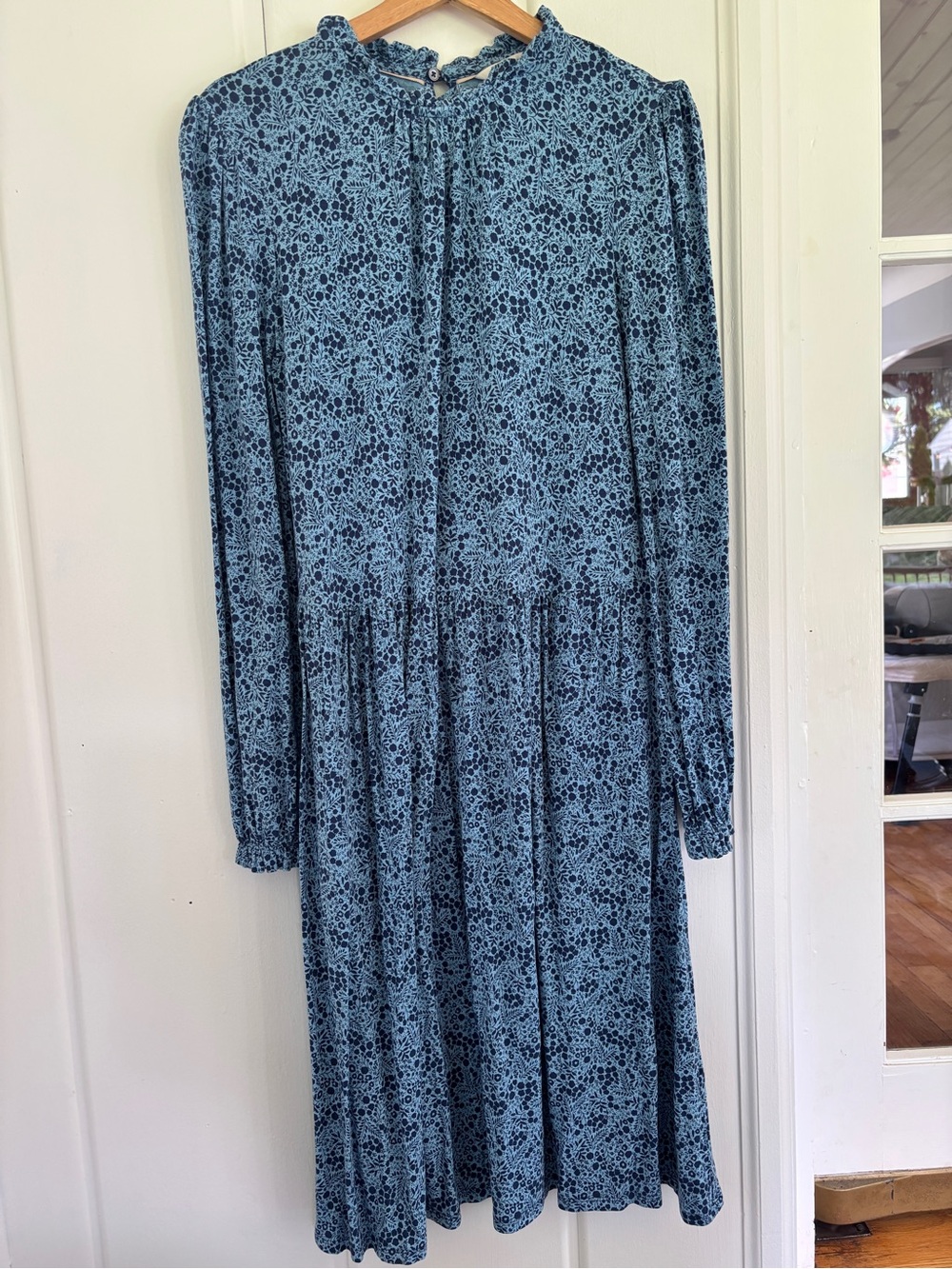 Boden Blue Floral Long-Sleeve Midi Dress